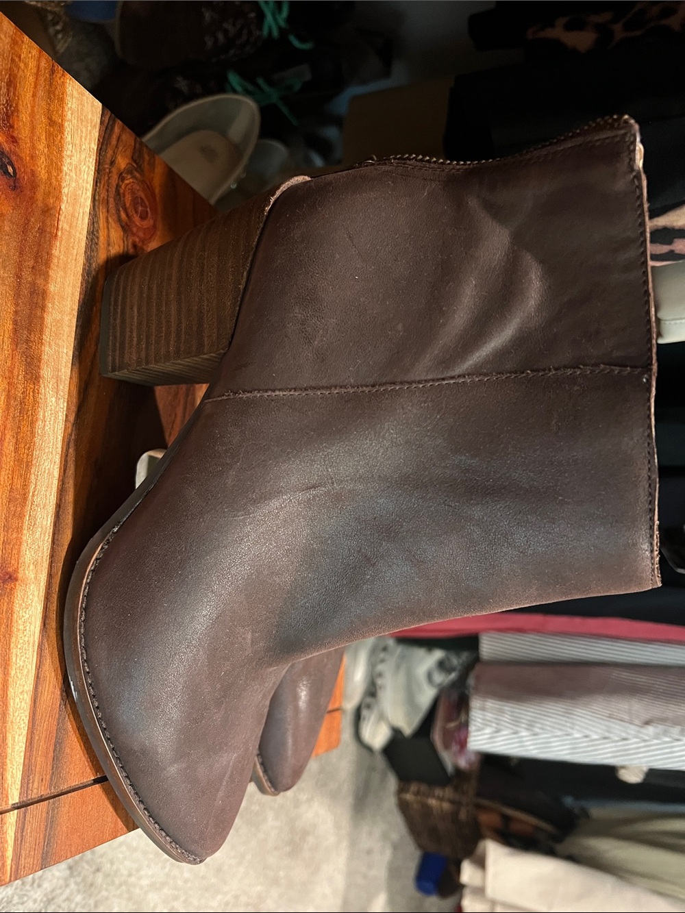 Lucky Brand Women's Brown Leather Block Heel Ankle Boot
